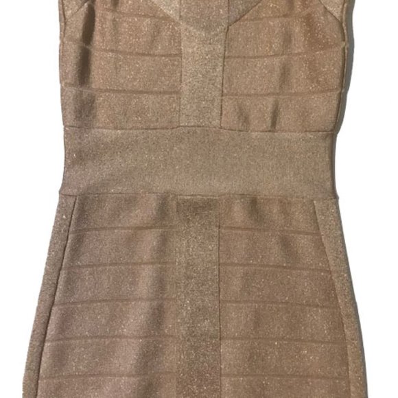 French Connection Metallic Gold Bandage Dress Sz 0 - Picture 4 of 9